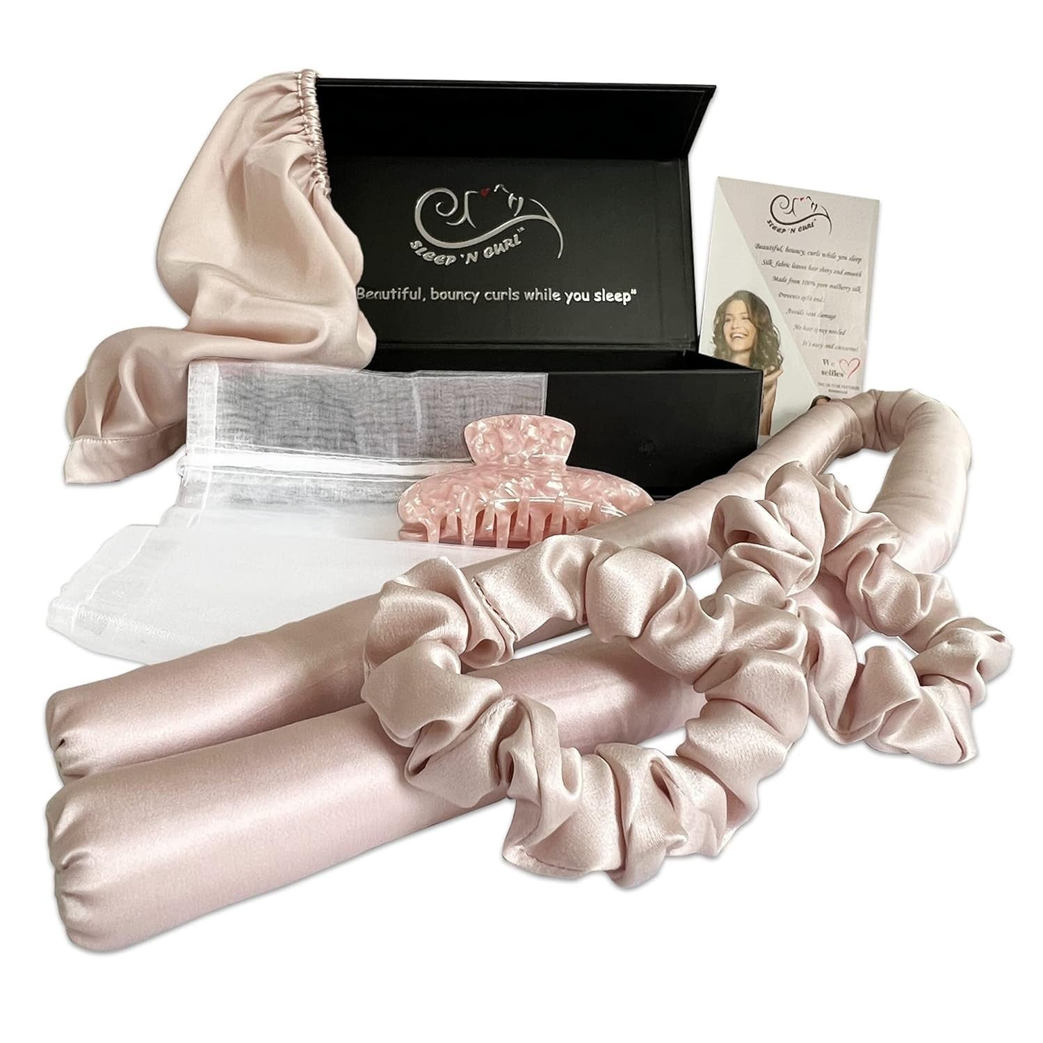 Sleep ‘N Curl - 100% Pure Mulberry Silk - Heatless Hair Curler KIT with Cap
