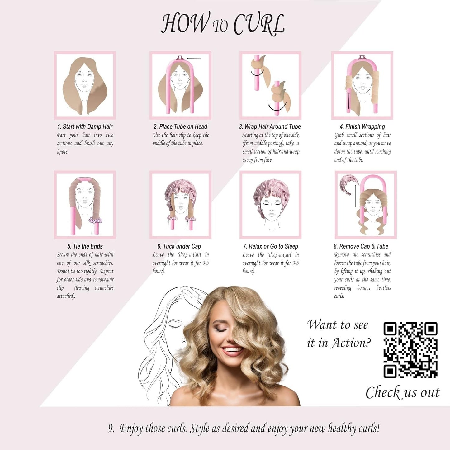 Sleep ‘N Curl - 100% Pure Mulberry Silk - Heatless Hair Curler KIT with Cap