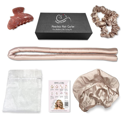 Sleep ‘N Curl - 100% Pure Mulberry Silk - Heatless Hair Curler KIT with Cap